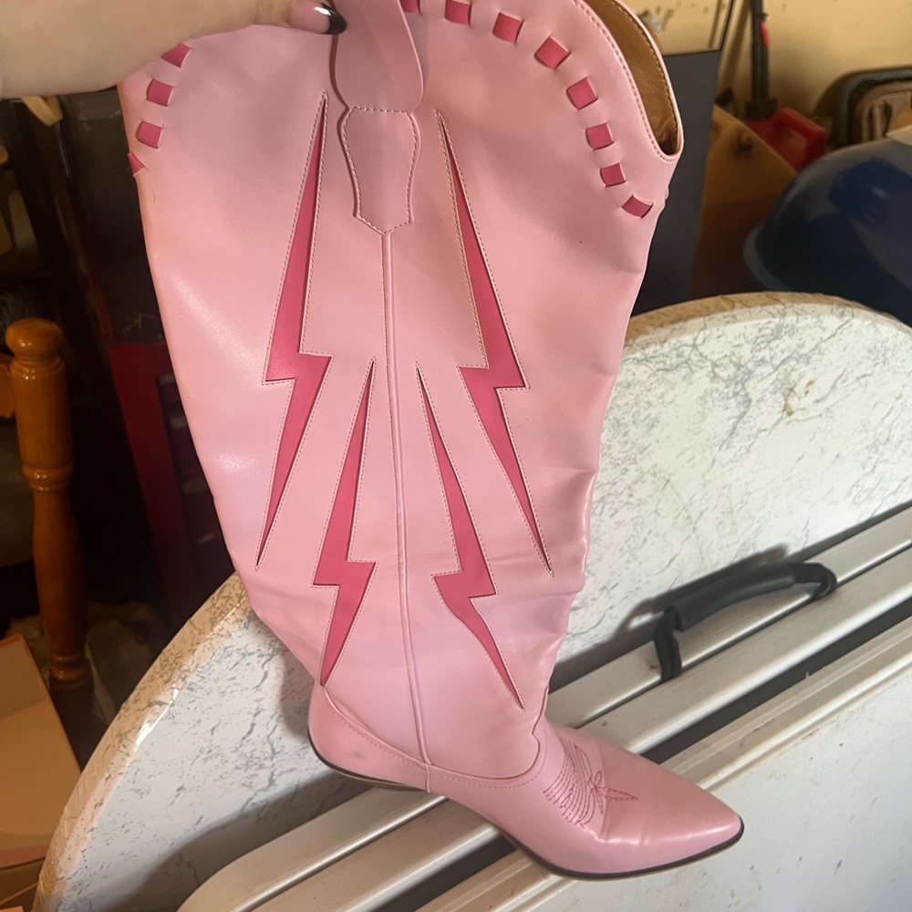 Tall pink cowboy boots